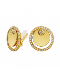 Traveller Clip-on Earrings - Gold coloured - Crystals - Gold Plated - Circles...