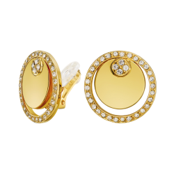 Traveller Clip-on Earrings - Gold coloured - Crystals - Gold Plated - Circles - 20 mm - 157677