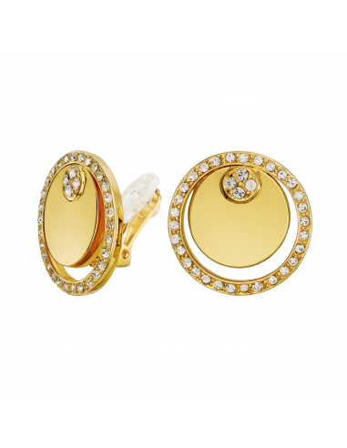 Traveller Clip-on Earrings - Gold coloured - Crystals - Gold Plated - Circles - 20 mm - 157677