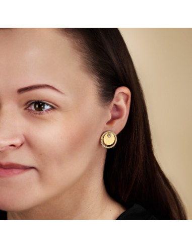 Traveller Clip-on Earrings - Gold coloured - Crystals - Gold Plated - Circles - 20 mm