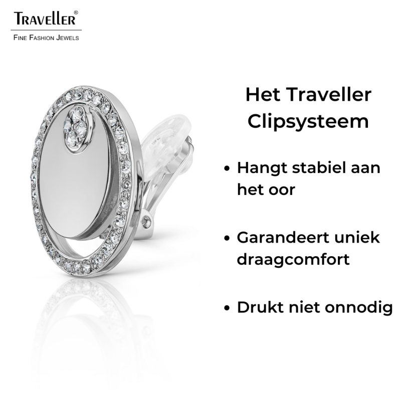 Traveller Clip Oorbellen - Zilverkleurig - Kristallen - Geplatineerd - Circles - 20 mm - 157678