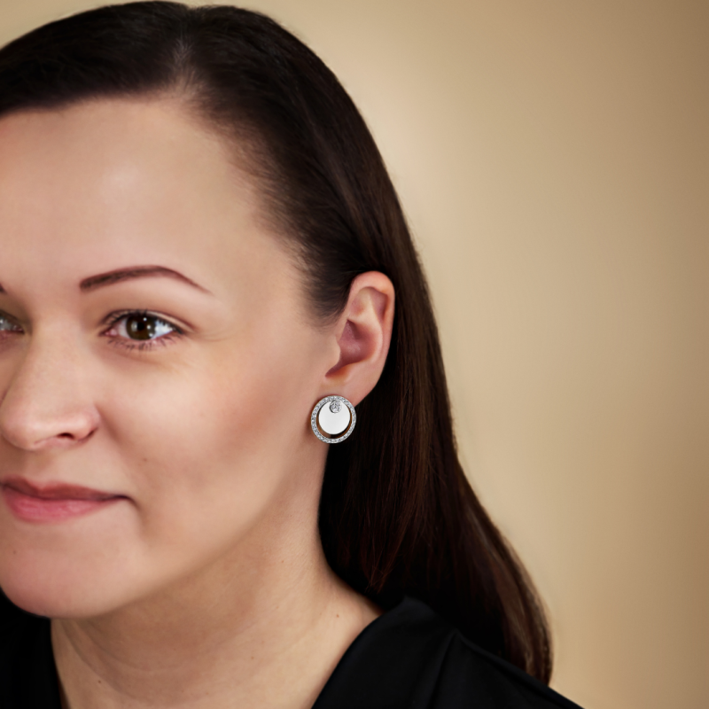 Traveller Clip-on Earrings - Silver Coloured - Crystals - Platinum Plated - Circles - 20 mm - 157678