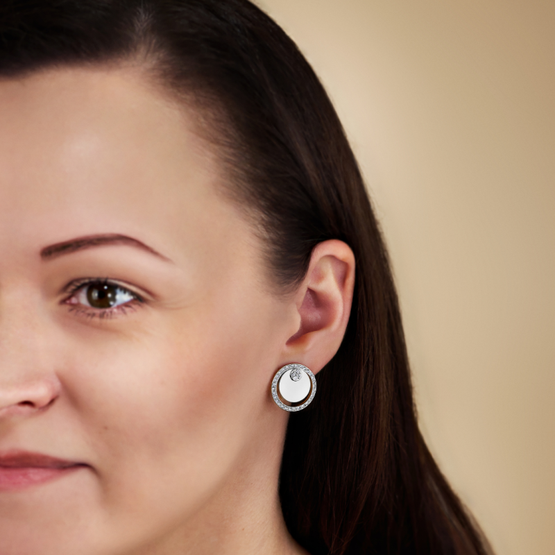 Traveller Clip-on Earrings - Silver Coloured - Crystals - Platinum Plated - Circles - 20 mm