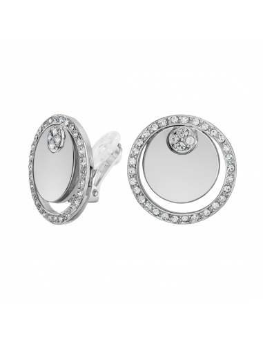 Traveller Clip-on Earrings - Silver Coloured - Crystals - Platinum Plated - Circles - 20 mm - 157678