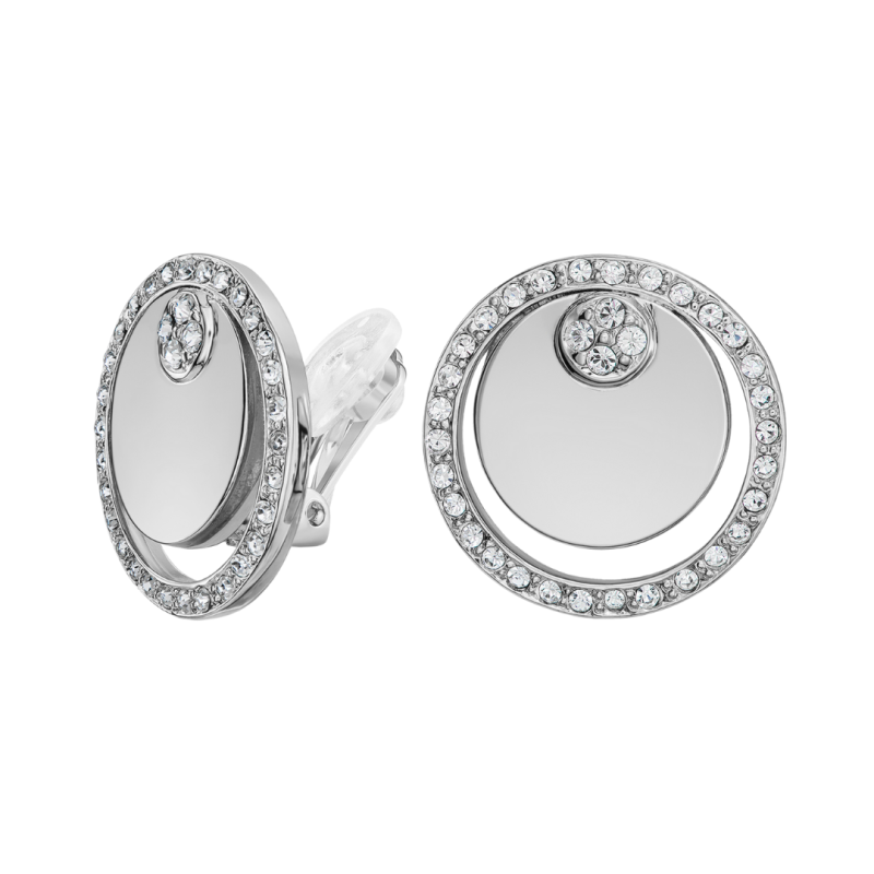Traveller Ohrclips - Silberfarbe - Kristallen - Platiniert - Kreise - 20 mm - 157678