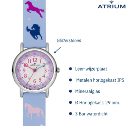 Atrium Watch - Children - Girls - Lilac - Crystal Pebbles - Analogue - 3 Bar - Horses - Learn Dial - A47-12