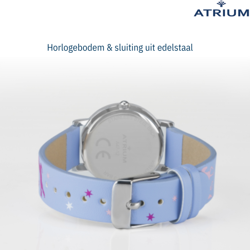 Atrium Horloge - Kinderen - Meisjes - Lila - Kristal Steentjes - Analoog - 3 bar - Paarden - Leercijferblad - A47-12
