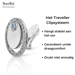 Traveller Clip Oorbellen - Zilverkleurig - Kristallen - Blauw/ Licht Saffier - Geplatineerd - Cirkels - 20 mm - 157679