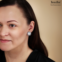 Traveller Clip-on Earrings - Platinum Plated - Crystals - Blue/ Light Sapphire - Circles - 20 mm