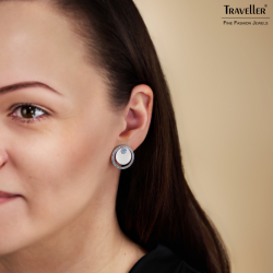 Traveller Clip-on Earrings - Platinum Plated - Crystals - Blue/ Light Sapphire - Circles - 20 mm - 157679