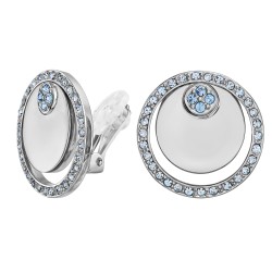 Traveller Clip Oorbellen - Zilverkleurig - Kristallen - Blauw/ Licht Saffier - Geplatineerd - Cirkels - 20 mm