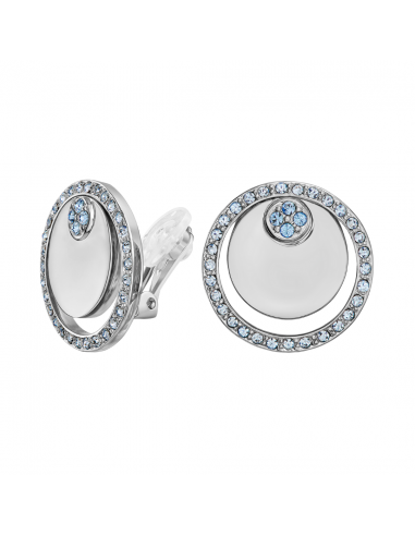 Traveller Clip-on Earrings - Platinum Plated - Crystals - Blue/ Light Sapphire - Circles - 20 mm - 157679