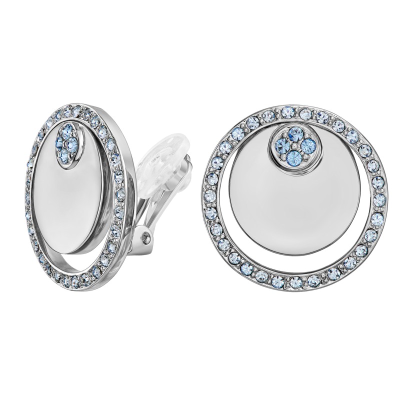 Traveller Ohrclips - Silberfarbe - Kristalle - Blau/ hell saphir - Platiniert -  Kreise - 20 mm - 157679
