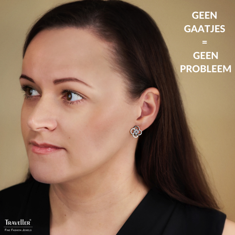 Traveller Clip Oorbellen - Zilverkleurig - Preciosa Kristallen - Geplatineerd - Bloem - 13 mm - 157682