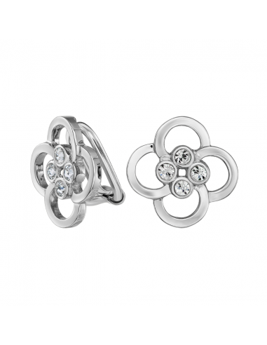Traveller Clip-on Earrings - Silver Coloured - Crystals - Platinum Plated - Flower - 13 mm - 157682