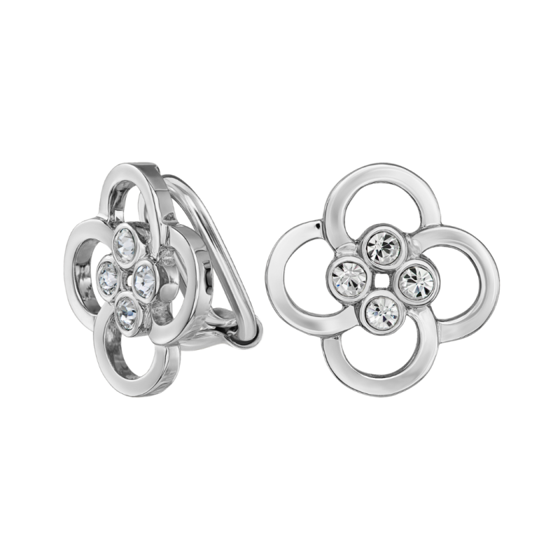 Traveller Ohrclips - Silberfarbe - Kristalle - Platiniert - Blume - 13 mm - 157682