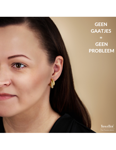 Traveller Clip Oorbellen - Goudkleurig - Preciosa Crystals - Verguld - 21x9 mm - 157683