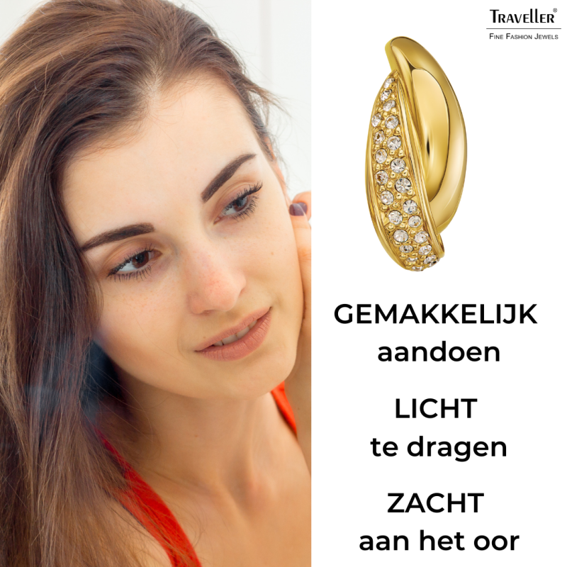 Traveller Clip Oorbellen - Goudkleurig - Preciosa Crystals - Verguld - 21x9 mm - 157683