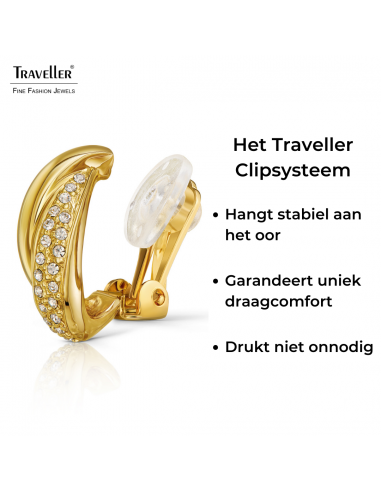 Traveller Clip Oorbellen - Goudkleurig - Preciosa Crystals - Verguld - 21x9 mm - 157683