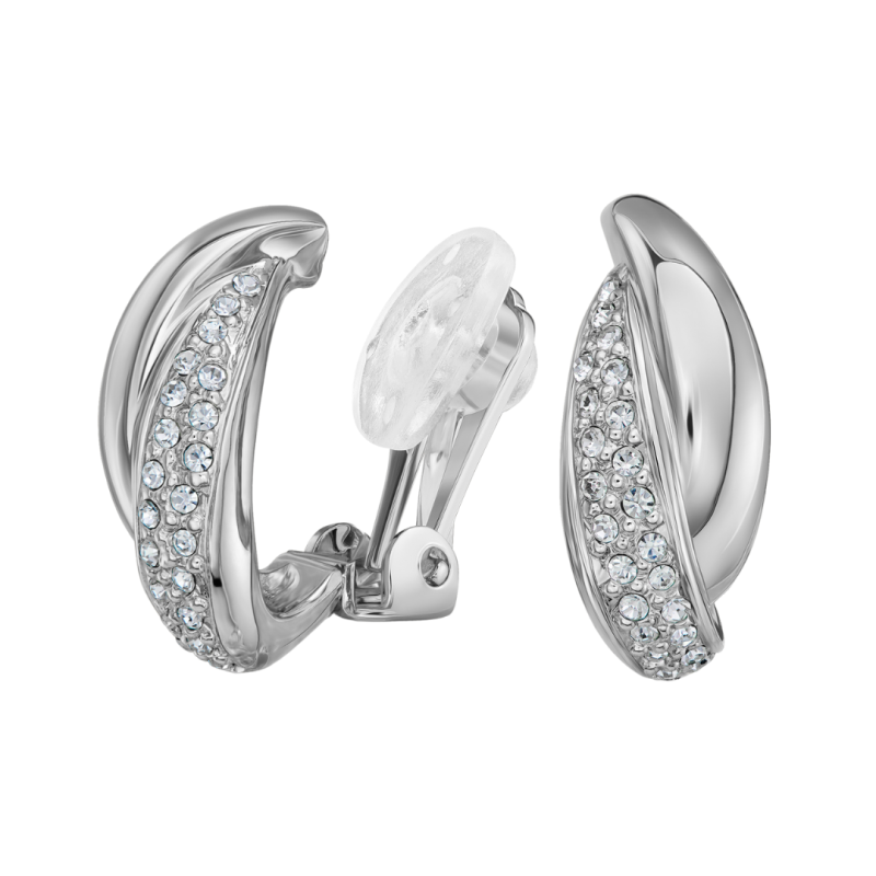 Traveller Ohrclips - Silberfarbe - Preciosa Kristalle - Platiniert - 21x9 mm - 157684