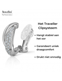 Traveller Clip Oorbellen - Zilverkleurig - Preciosa Crystals - Geplatineerd - 21x9 mm