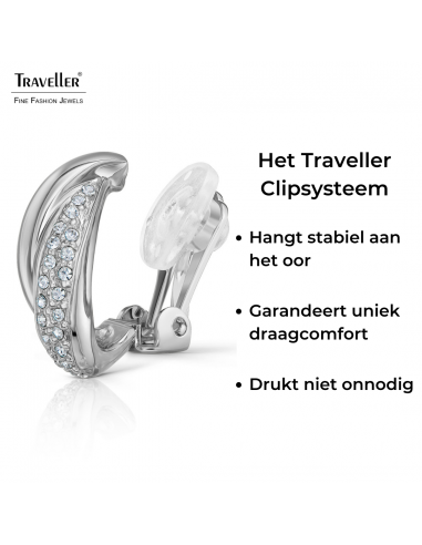 Traveller Clip Oorbellen - Zilverkleurig - Preciosa Crystals - Geplatineerd - 21x9 mm - 157684