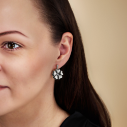 Traveller Clip-on Earrings - Drop Earring - Silver Coloured - Crystals - Platinum Plated - Hearts - 25x20 mm