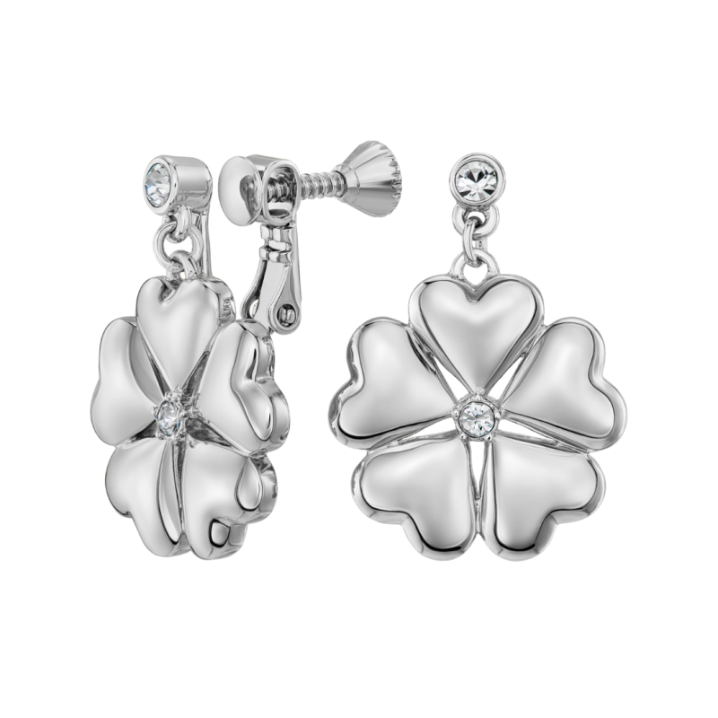 Traveller Ohrclips - Hänger - Silberfarbe - Kristalle - Platiniert - Herzen - 25x20 mm - 157693
