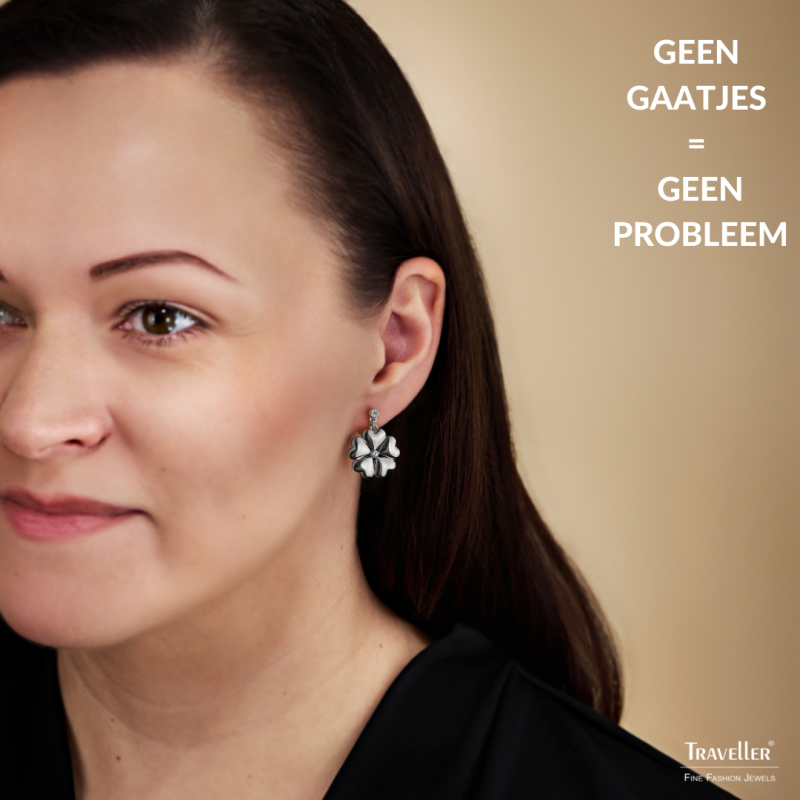 Traveller Clip Oorbellen - Hangers - Zilverkleurig - Kristallen - Geplatineerd - Harten - 25x20 mm - 157693