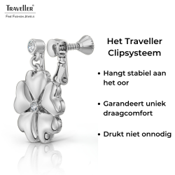 Traveller Clip Oorbellen - Hangers - Zilverkleurig - Kristallen - Geplatineerd - Harten - 25x20 mm