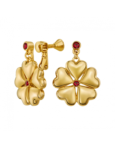 Traveller Clip-on Earrings - Drop Earring - Gold Coloured - Crystals - Red - Gold Plated - Hearts - 25x20 mm - 157694