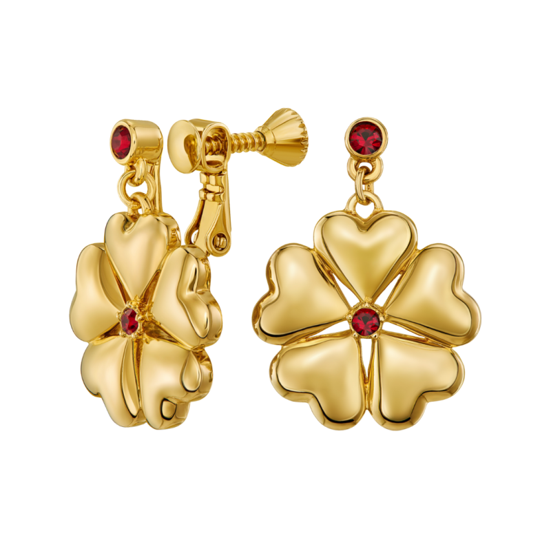 Traveller Ohrclips - Hänger - Goldfarbe - Kristalle - Rot / Siam - Vergoldet - Herzen - 25x20 mm - 157694 