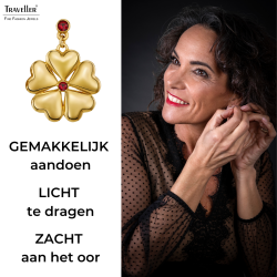 Traveller Clip Oorbellen - Hangers - Goudkleurig - Kristallen - Rood / Siam - Verguld - Harten - 25x20 mm