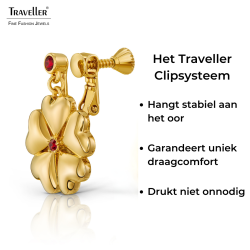 Traveller Clip Oorbellen - Hangers - Goudkleurig - Kristallen - Rood / Siam - Verguld - Harten - 25x20 mm - 157694