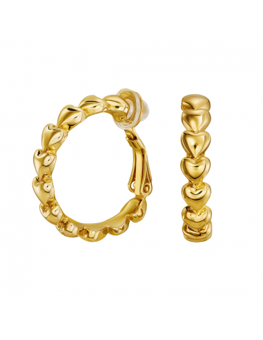 Traveller Clip-on Earrings - Hoops - Gold Coloured - Hoop 24 mm - Hearts - Gold Plated - 157686