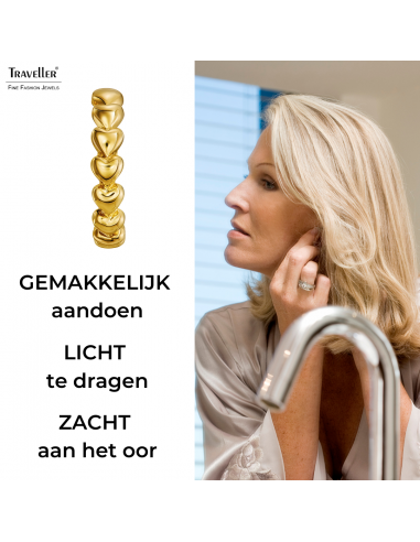 Traveller Clip Oorbellen - Oorringen - Goudkleurig - Ring 24 mm - Hartjes - Verguld