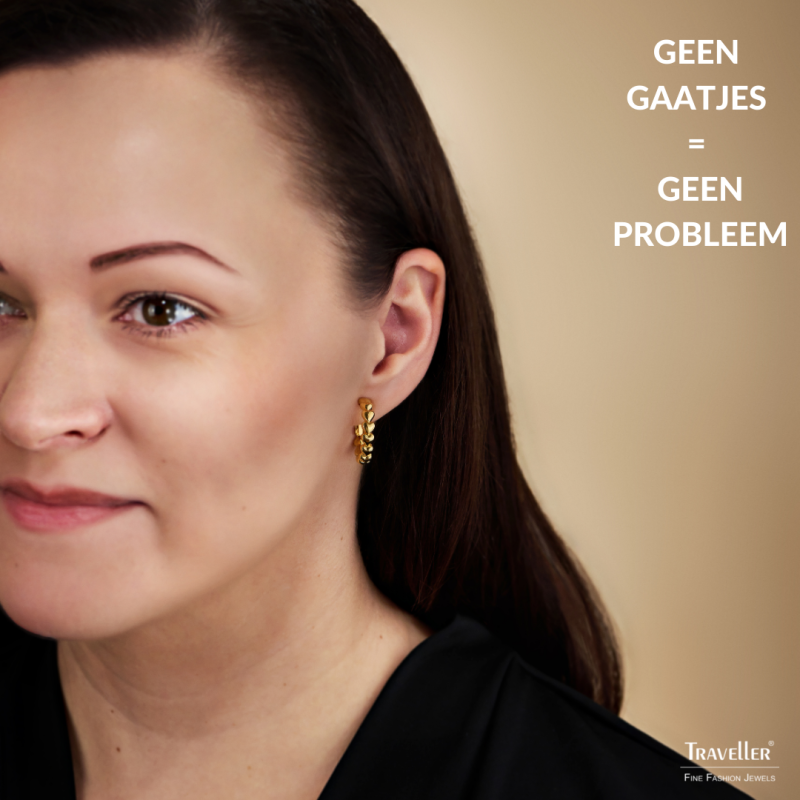 Traveller Clip Oorbellen - Oorringen - Goudkleurig - Ring 24 mm - Hartjes - Verguld - 157686