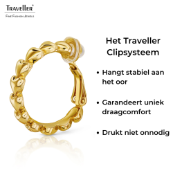 Traveller Clip Oorbellen - Oorringen - Goudkleurig - Ring 24 mm - Hartjes - Verguld