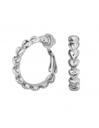 Traveller Clip-on Earrings - Hoops - Silver Coloured - Hoop 24 mm - Hearts -...