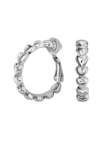 Traveller Clip-on Earrings - Hoops - Silver Coloured - Hoop 24 mm - Hearts - Platinum Plated - 157687