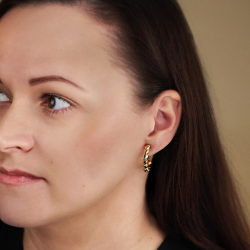 Traveller Clip-on Earrings - Hoops - Gold & Silver Coloured - 24 mm - Hearts - Gold & Platinum Plated - 157686