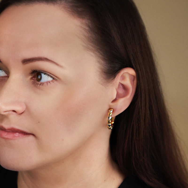 Traveller Clip-on Earrings - Hoops - Gold & Silver Coloured - 24 mm - Hearts - Gold & Platinum Plated - 157686