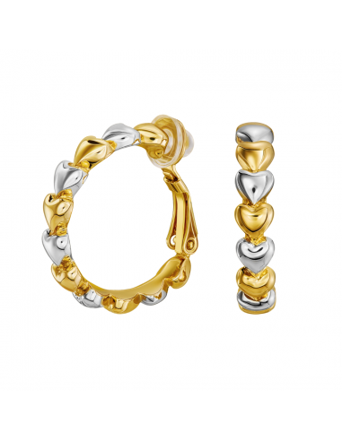 Traveller Clip-on Earrings - Hoops - Gold & Silver Coloured - 24 mm - Hearts - Gold & Platinum Plated - 157686
