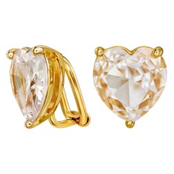 Traveller Clip-on Earrings - Gold Coloured - Zirkonia - Gold Plated - Heart - 13x12 mm