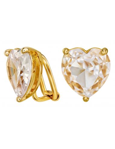 Traveller Clip-on Earrings - Gold Coloured - Zirkonia - Gold Plated - Heart - 13x12 mm - 157674