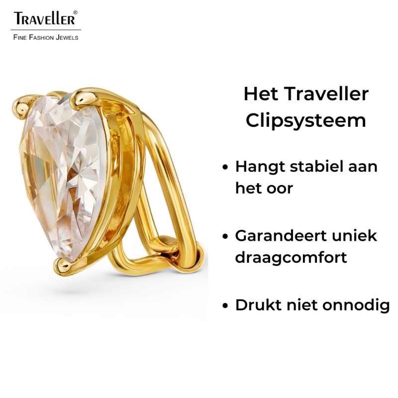 Traveller Clip Oorbellen - Goudkleurig - Zirkonia - Verguld - Hart - 13x12 mm
