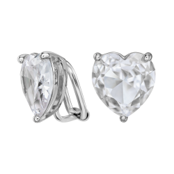 Traveller Clip-on Earrings - Silver Coloured - Zirkonia - Platinum Plated - Heart - 13x12 mm - 157675