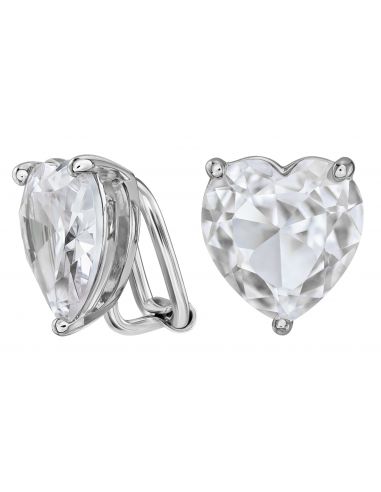 Traveller Clip-on Earrings - Silver Coloured - Zirkonia - Platinum Plated - Heart - 13x12 mm - 157675