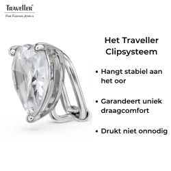 Traveller Clip Oorbellen - Zilverkleurig - Zirkonia - Geplatineerd - Hart - 13x12 mm - 157675