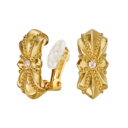 Traveller Clip-on Earrings - Gold Coloured - Crystals - Gold Plated - 20x10 mm